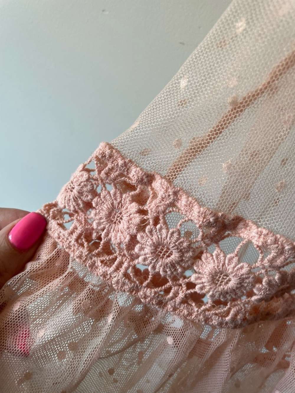 Double Zero Lace Crochet Pink Cotton Swiss Dot Peplum Top Boho Coquette Sheer - Picture 3 of 8